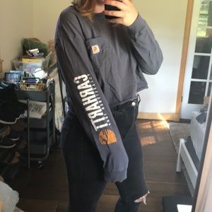Grey Cropped Carhartt Long Sleeve Pocket Tee
